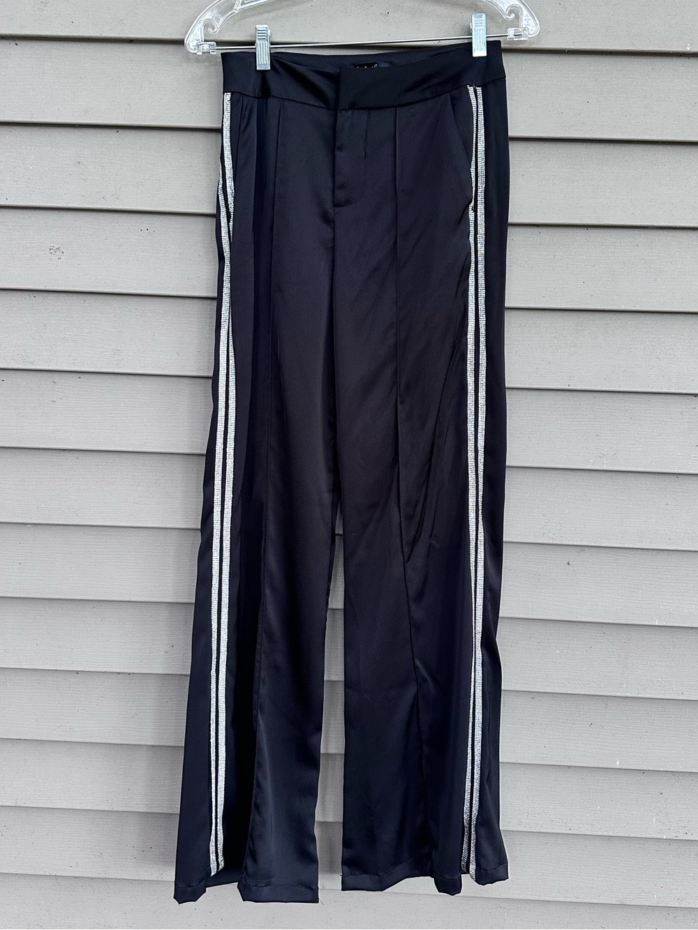 Wide leg Black trousers with shiny stripes size small